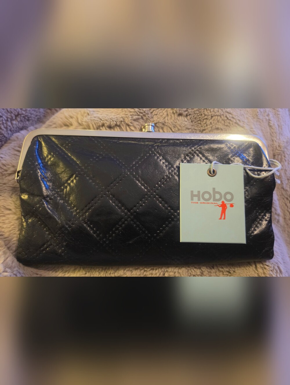 HOBO Lauren Leather Quilted Clutch in Black & White NWT